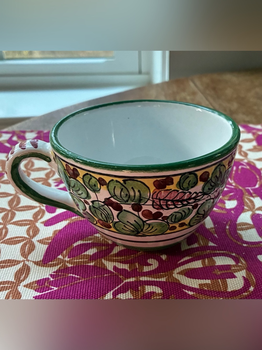 Deruta Italy 🇮🇹 Hand-Painted Green Leaf Ceramic Teacup Decorative Coffee Cup